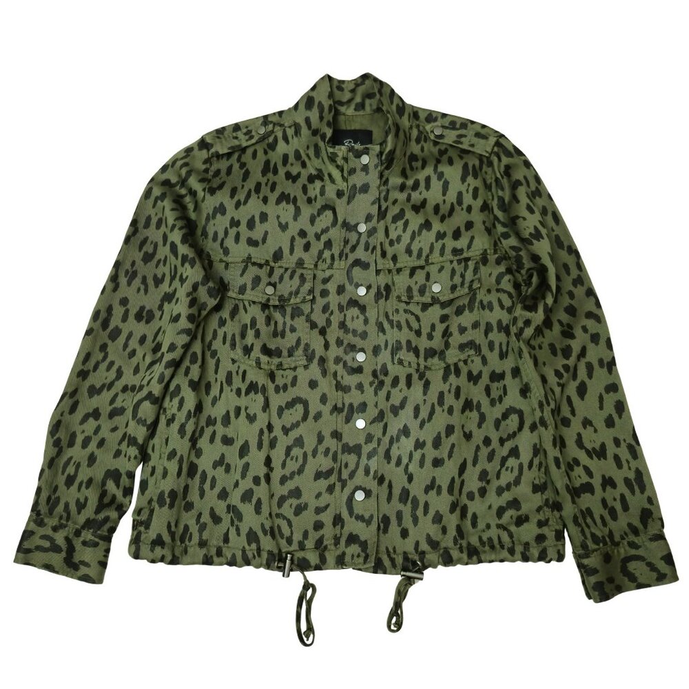 Rails Women's M Leopard Print Military Jacket Green Zip & Snap Closure Pockets